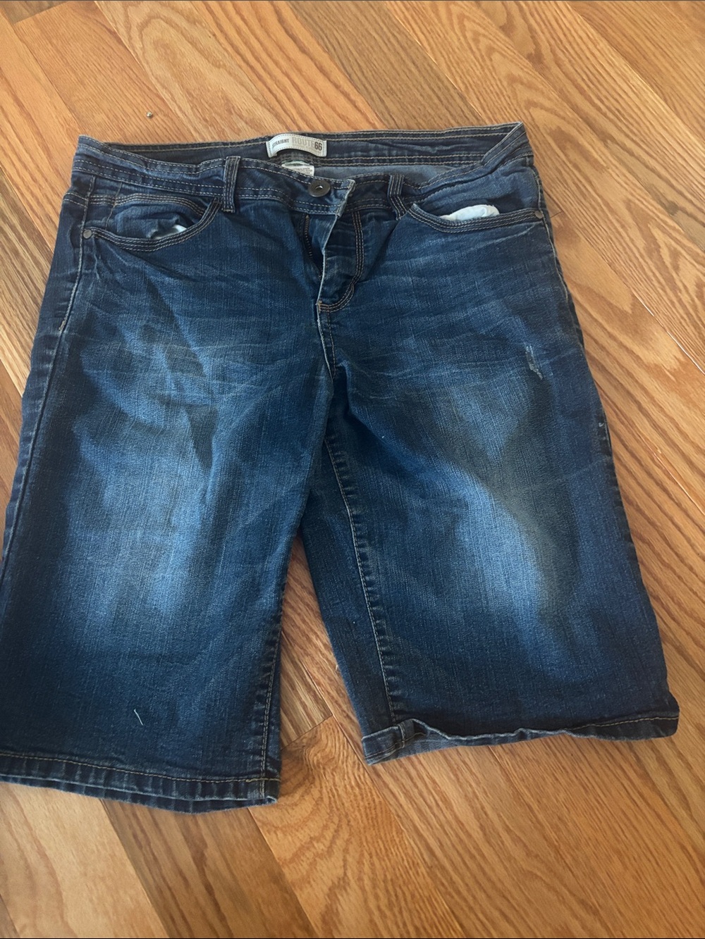 Route 66 Women Dark Blue Distressed Denim Shorts